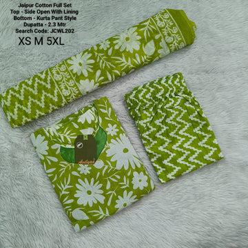 Green Jaipur Cotton Side Open with Lining Full Set -JCWL202
