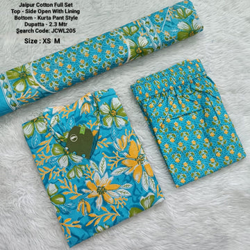Blue Jaipur Cotton Side Open with Lining Full Set -JCWL205