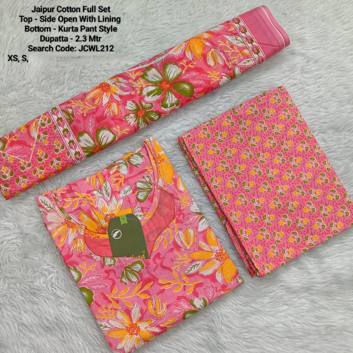 Orange Jaipur Cotton Side Open with Lining Full Set -JCWL212