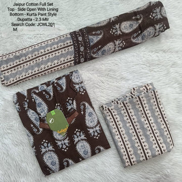 Coffee Brown Jaipur Cotton Side Open with Lining Full Set -JCWL201