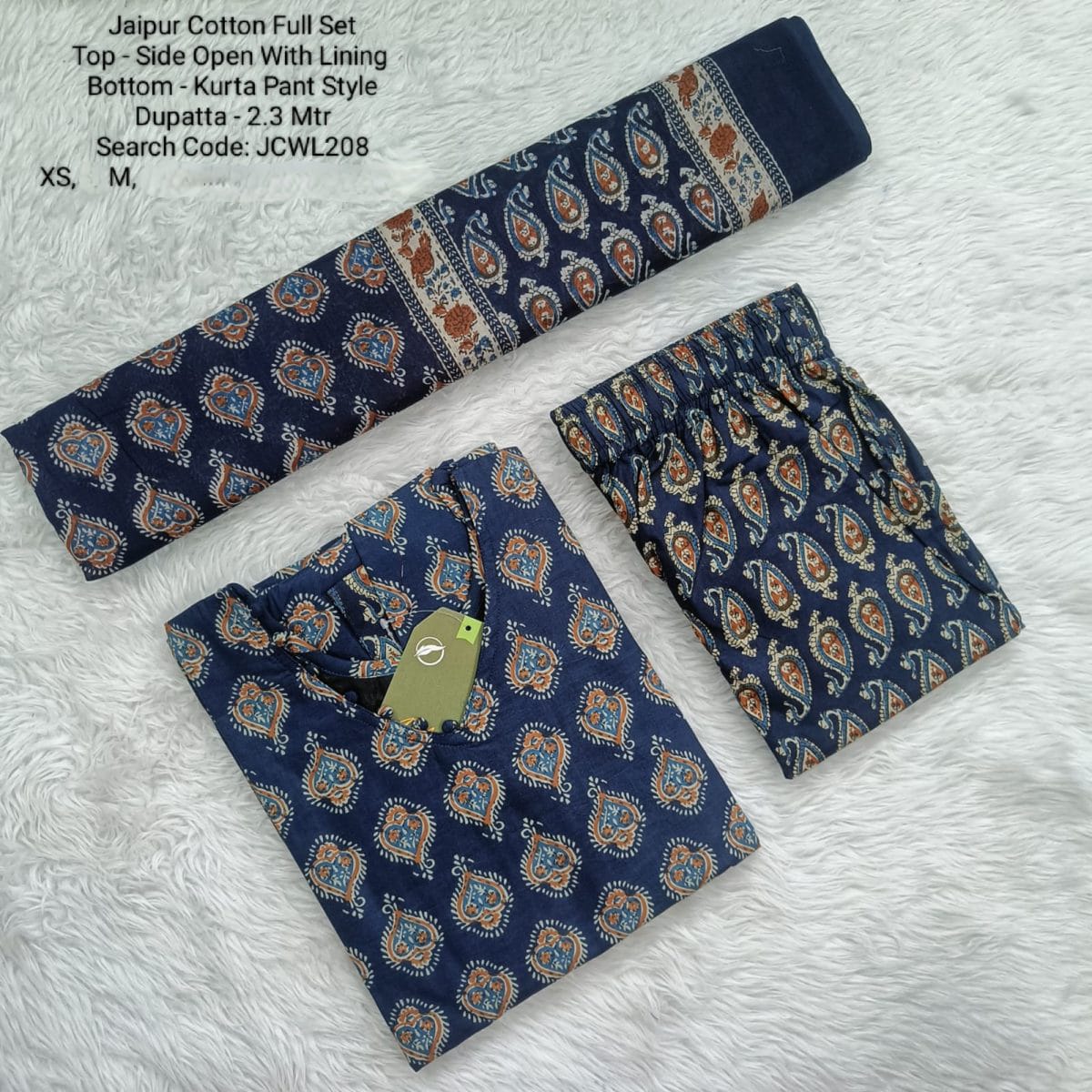 Peacock Blue  Jaipur Cotton Side Open with Lining Full Set -JCWL208