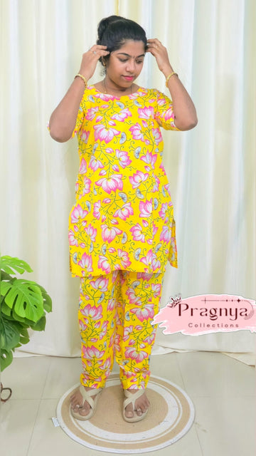 Light Yellow Jaipur Cotton Night Suit Without Lining - JCNS023