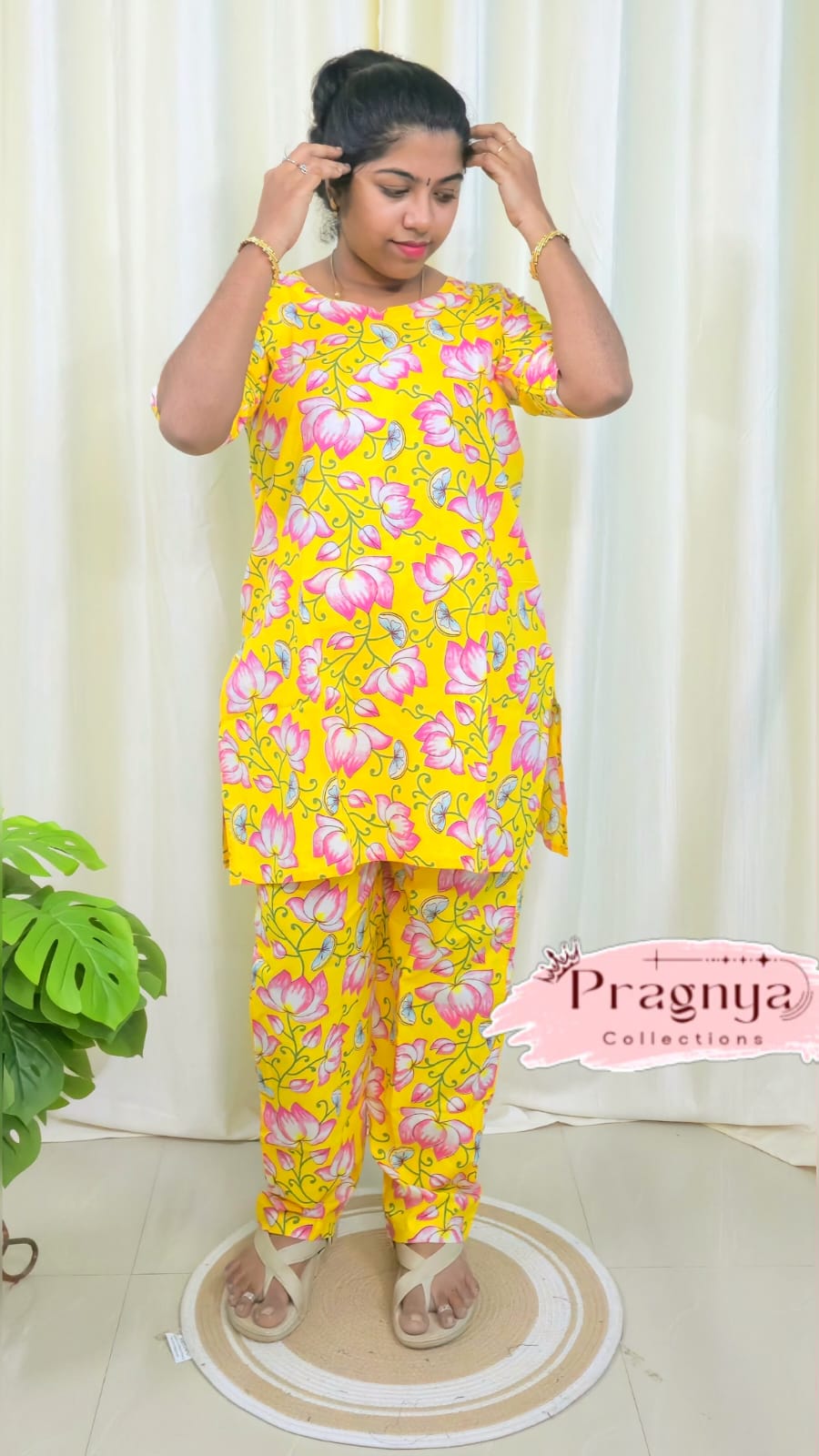 Light Yellow Jaipur Cotton Night Suit Without Lining - JCNS023