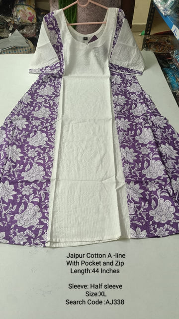 Lavender Jaipur Cotton A-Line Kurtis - AJ338