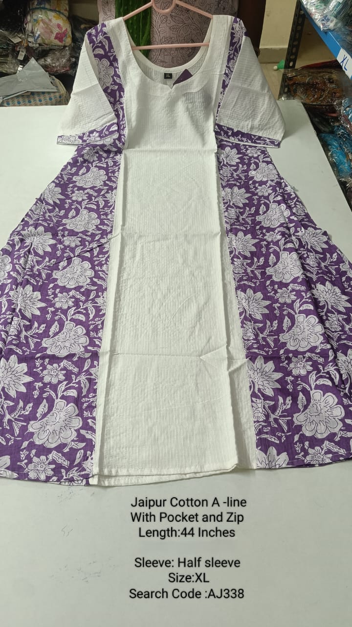 Lavender Jaipur Cotton A-Line Kurtis - AJ338