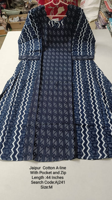 Navy Blue Jaipur Cotton A-Line Kurtis - AJ241