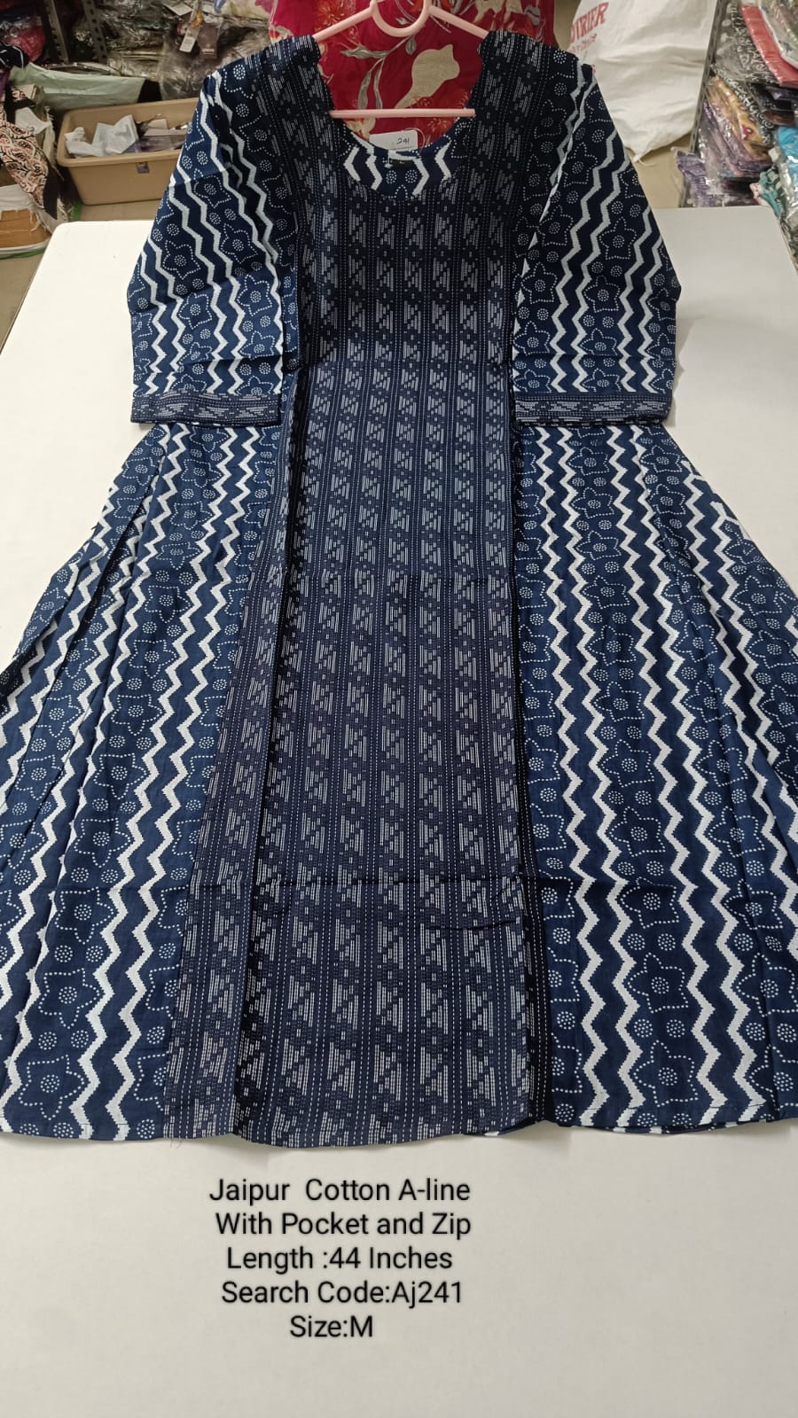 Navy Blue Jaipur Cotton A-Line Kurtis - AJ241