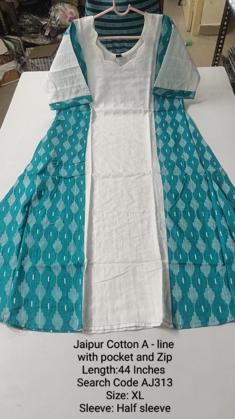 Green Jaipur Cotton A-Line Kurtis - AJ313