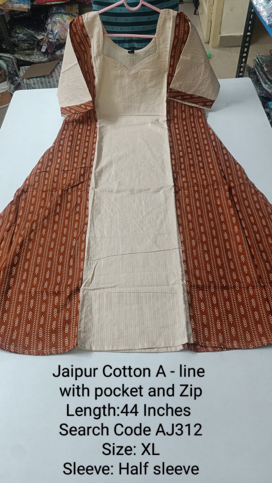 Brown Jaipur Cotton A-Line Kurtis - AJ312