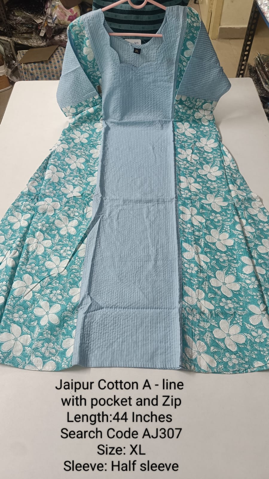 Blue Jaipur Cotton A-Line Kurtis - AJ307