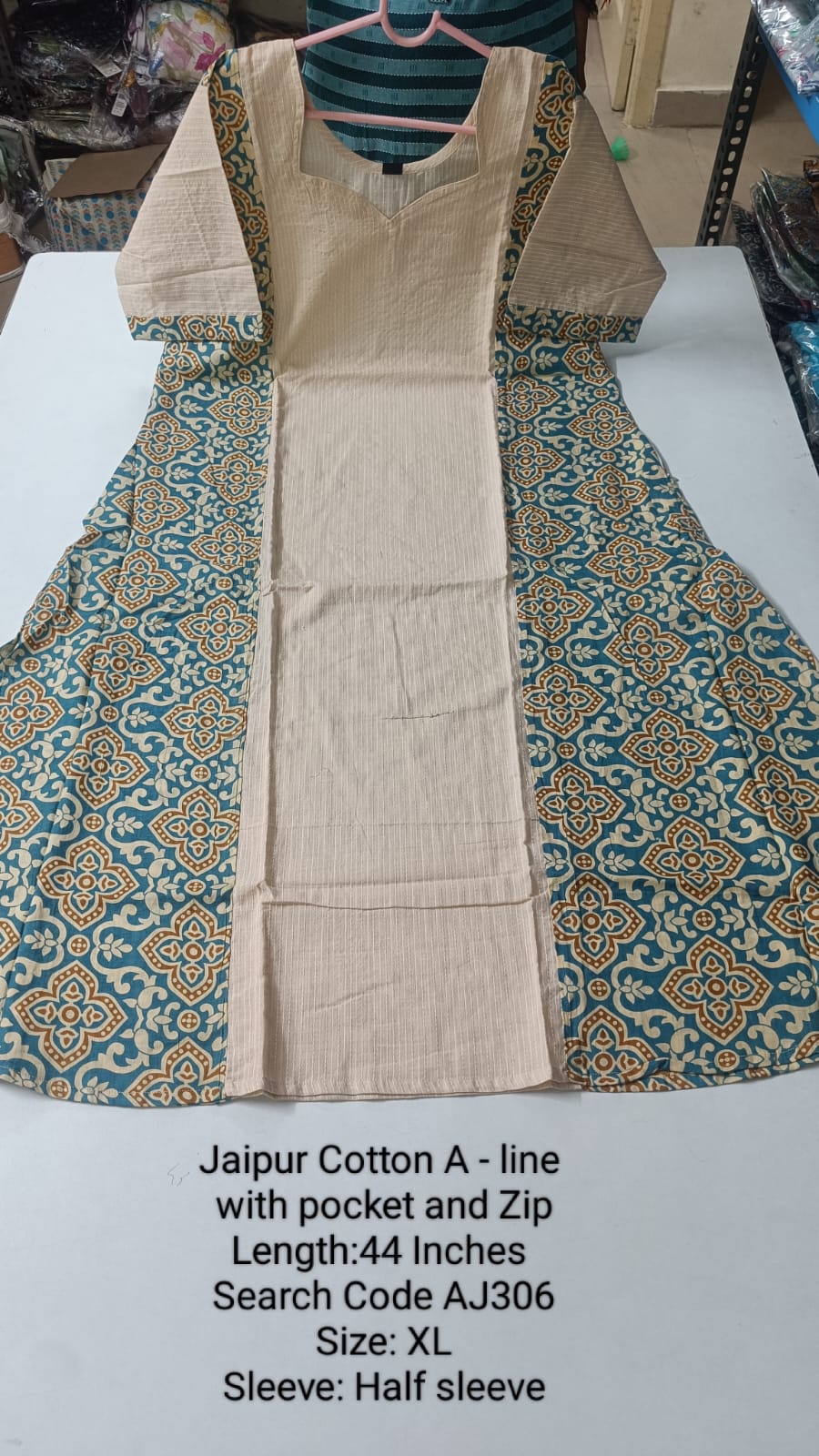 Green Jaipur Cotton A-Line Kurtis - AJ306