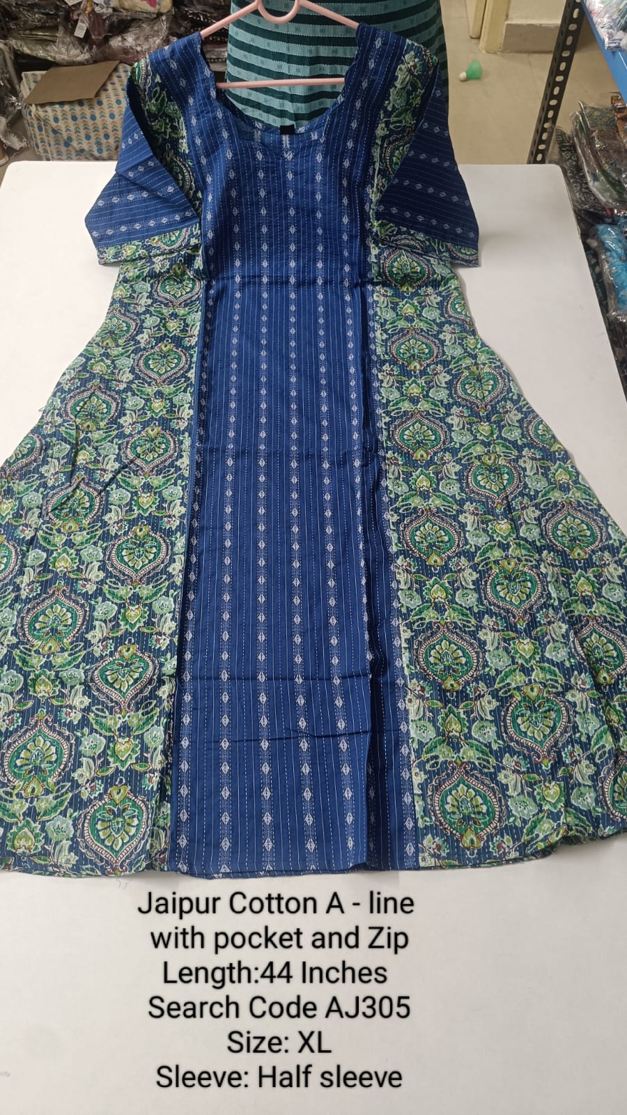 Green Jaipur Cotton A-Line Kurtis - AJ305