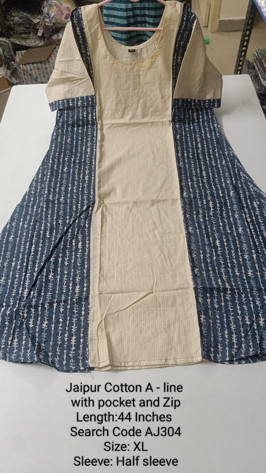 Navy Blue Jaipur Cotton A-Line Kurtis - AJ304