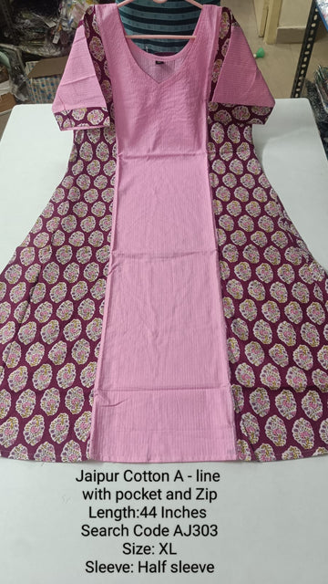 Pink Jaipur Cotton A-Line Kurtis - AJ303