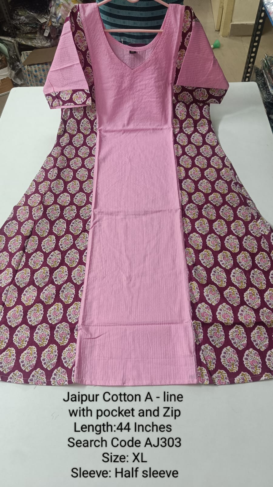 Pink Jaipur Cotton A-Line Kurtis - AJ303