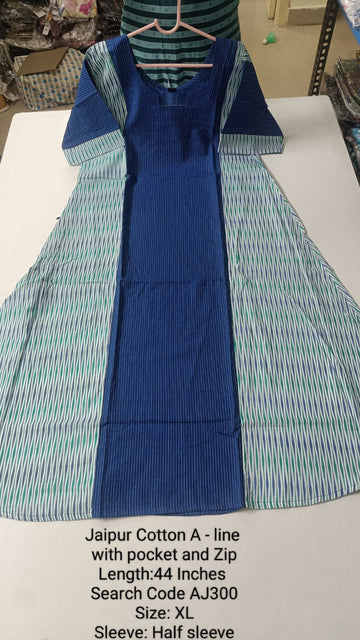 Blue Jaipur Cotton A-Line Kurtis - AJ300