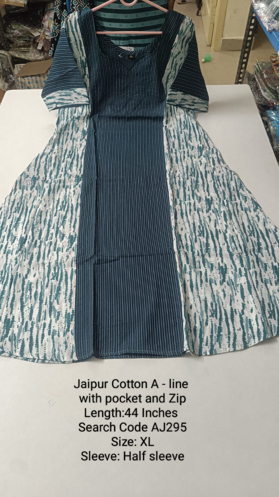 Navy Blue Jaipur Cotton A-Line Kurtis - AJ295