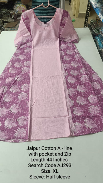 Pink Jaipur Cotton A-Line Kurtis - AJ293