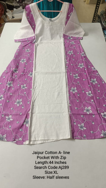 White Jaipur Cotton A-Line Kurtis - AJ289