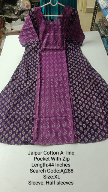 Wine Jaipur Cotton A-Line Kurtis - AJ288