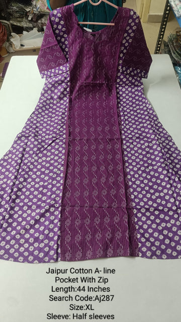 Wine Jaipur Cotton A-Line Kurtis - AJ287