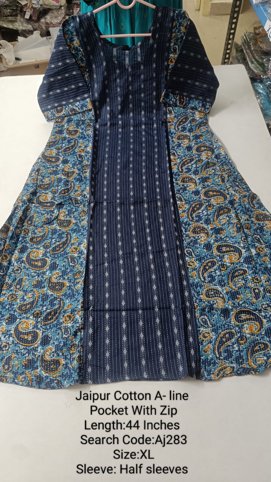 Navy Blue Jaipur Cotton A-Line Kurtis - AJ283