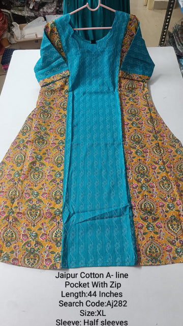 Blue Jaipur Cotton A-Line Kurtis - AJ282