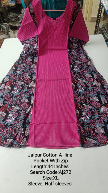 Pink Jaipur Cotton A-Line Kurtis - AJ272