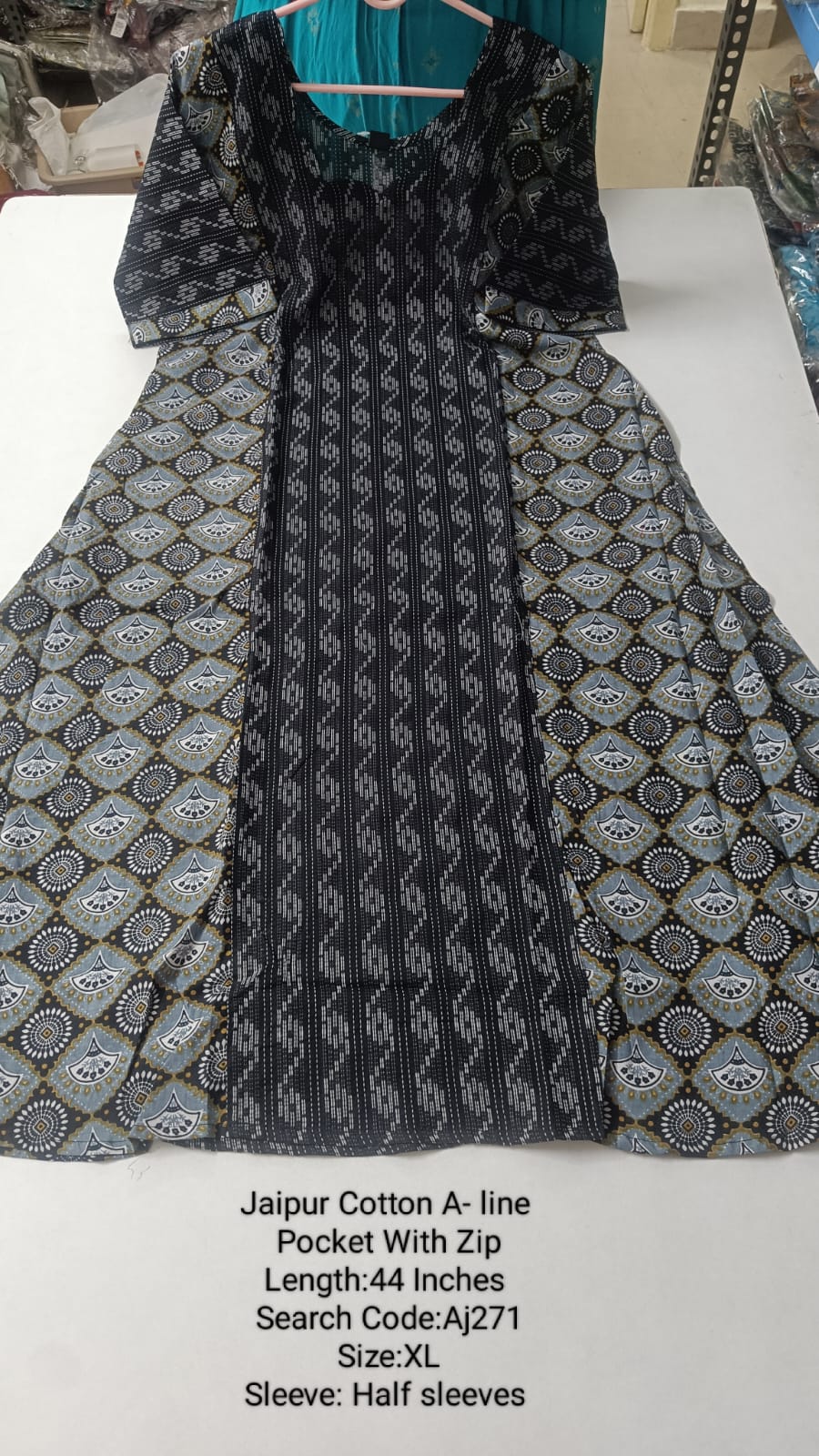 Black Jaipur Cotton A-Line Kurtis - AJ271