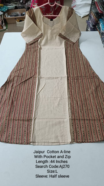 Brown Jaipur Cotton A-Line Kurtis - AJ270