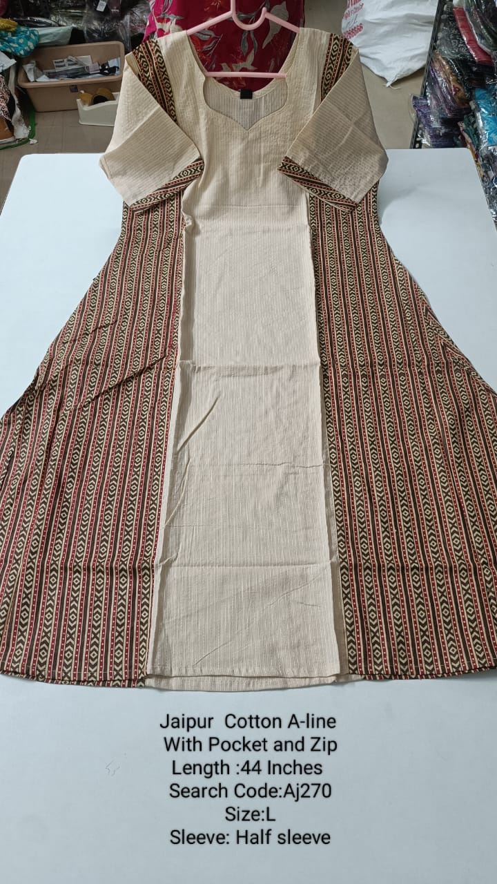 Brown Jaipur Cotton A-Line Kurtis - AJ270