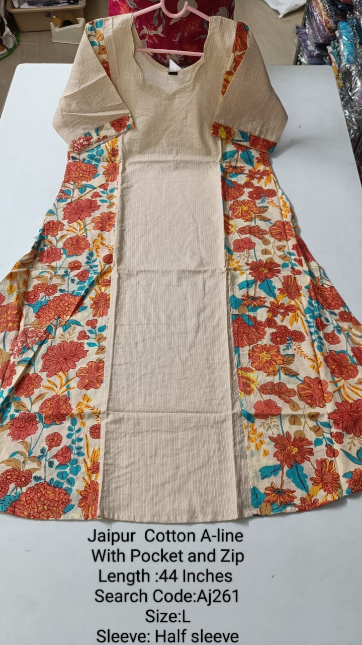 Sandal Jaipur Cotton A-Line Kurtis - AJ261