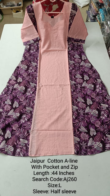 Pink Jaipur Cotton A-Line Kurtis - AJ260
