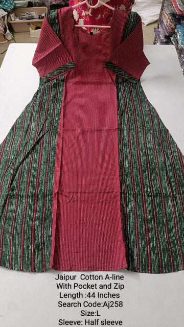 Red Jaipur Cotton A-Line Kurtis - AJ258