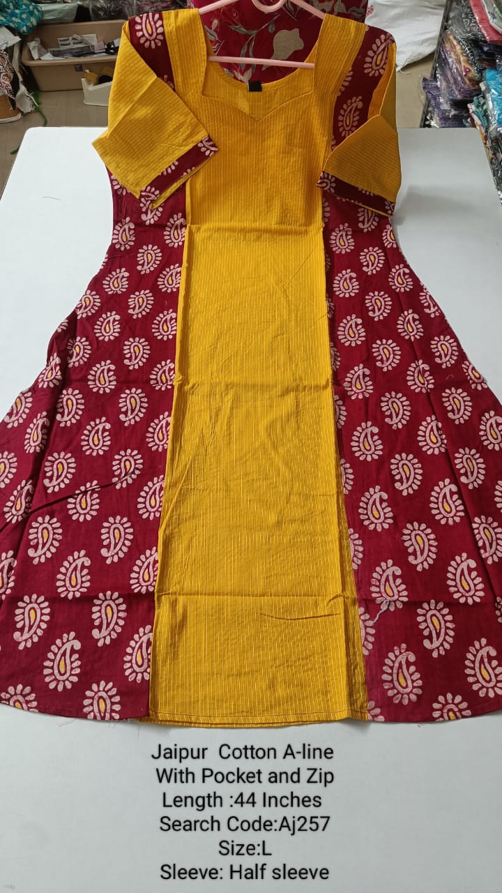 Red Jaipur Cotton A-Line Kurtis - AJ257