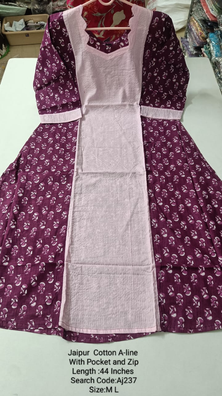 Pink Jaipur Cotton A-Line Kurtis - AJ237