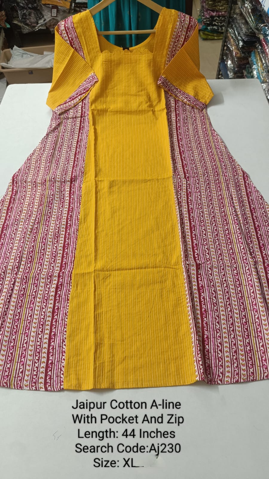 Yellow Jaipur Cotton A-Line Kurtis - AJ230
