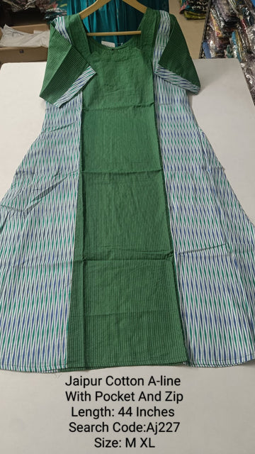 Green Jaipur Cotton A-Line Kurtis - AJ227