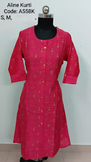 Pink Silk Cotton A-Line Kurtis -A558K