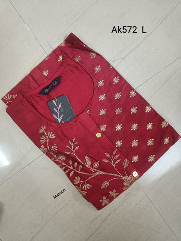 Maroon Jaipur Cotton A-Line Kurtis -AK572
