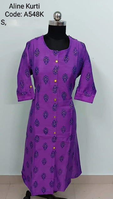 Violet Silk Cotton A-Line Kurtis -A548K
