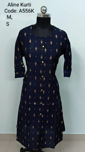 Navy Blue Silk Cotton A-Line Kurtis -A556K