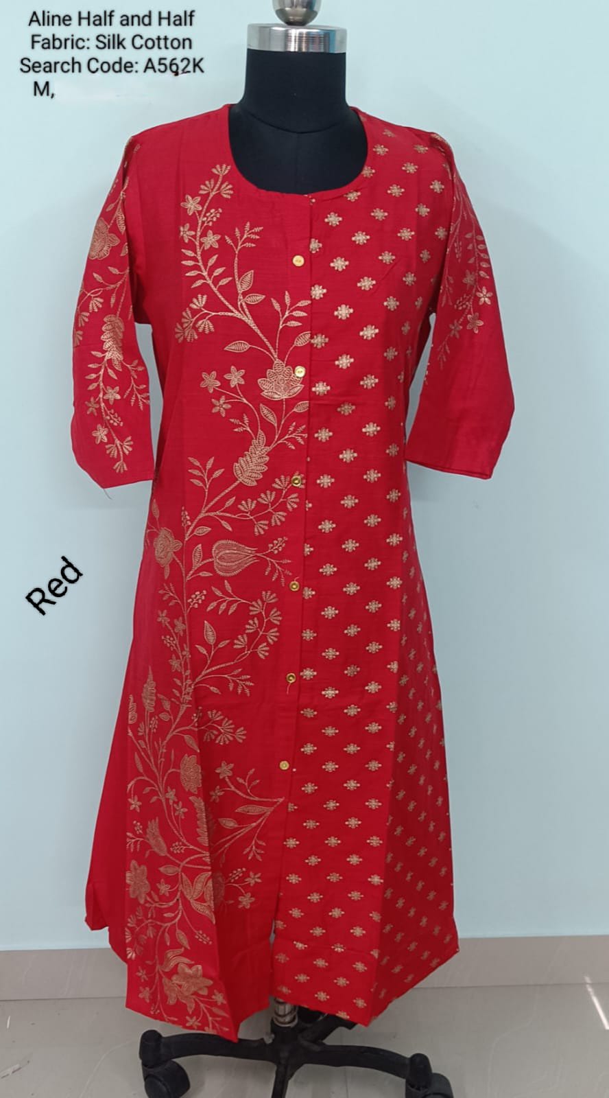 Red Silk Cotton A-Line Kurtis -A562K