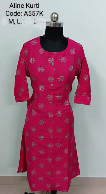 Pink Silk Cotton A-Line Kurtis -A557K