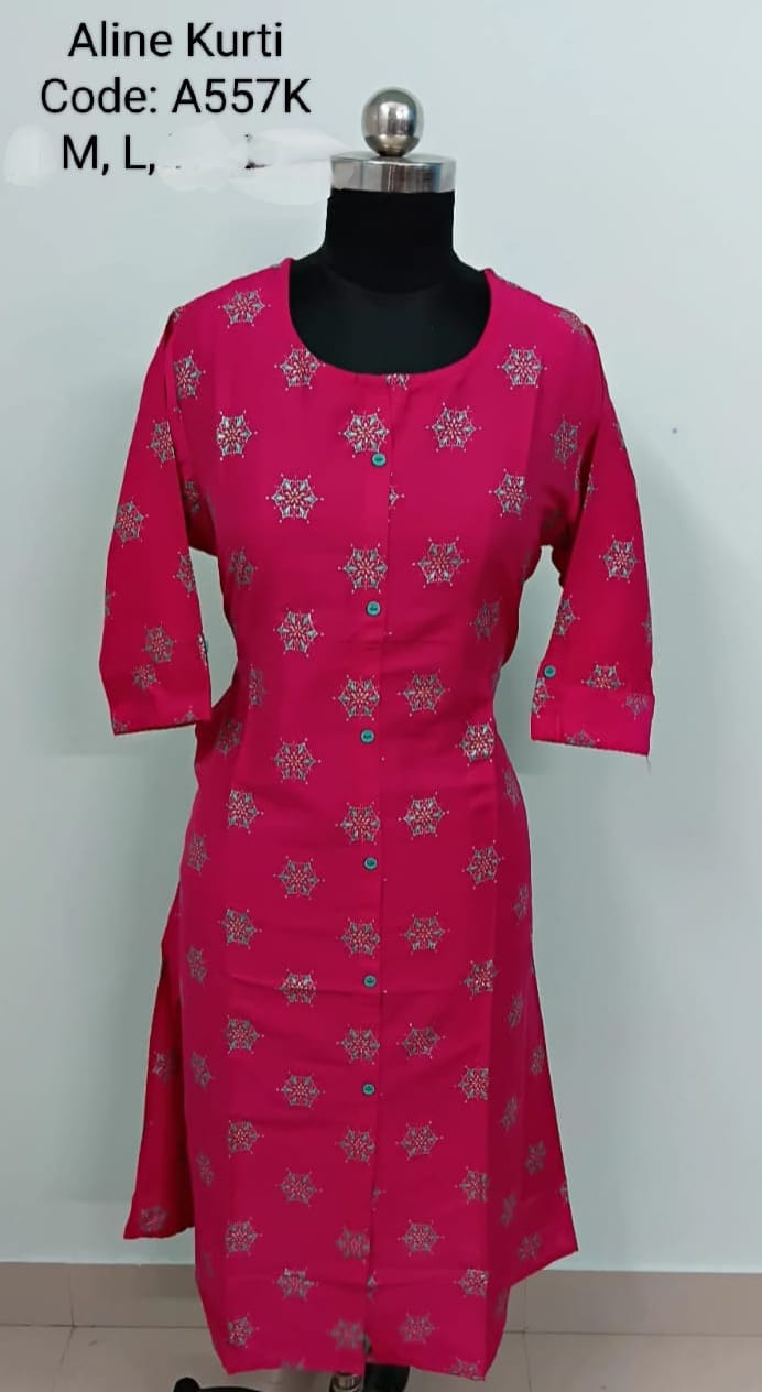 Pink Silk Cotton A-Line Kurtis -A557K
