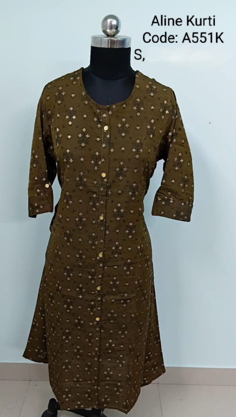 Green Silk Cotton A-Line Kurtis -A551K