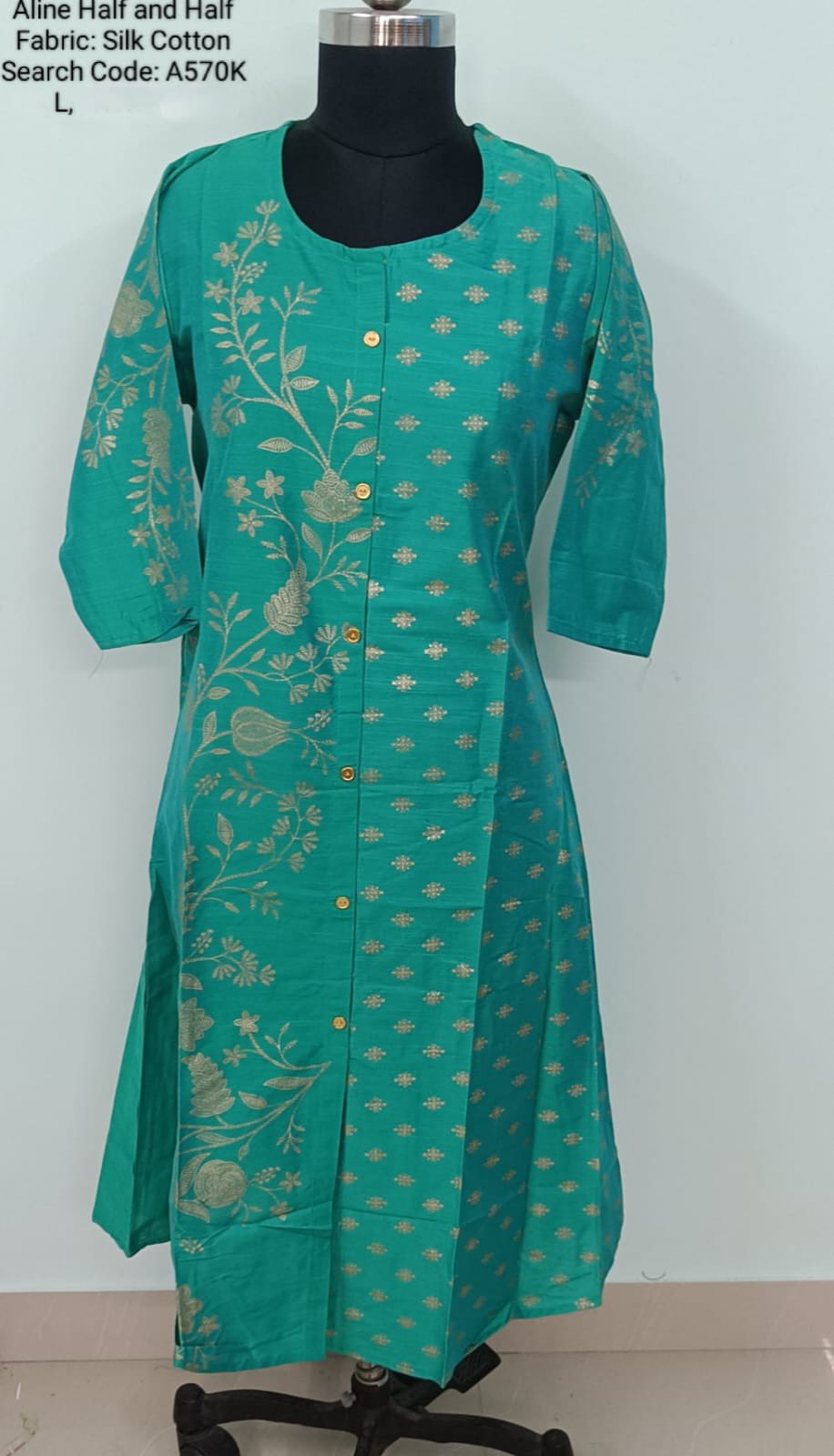 Green Silk Cotton A-Line Kurtis -A570K