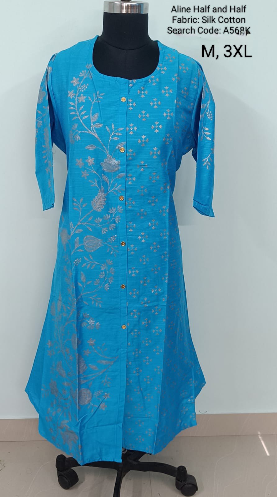 Blue Silk Cotton A-Line Kurtis -A568K