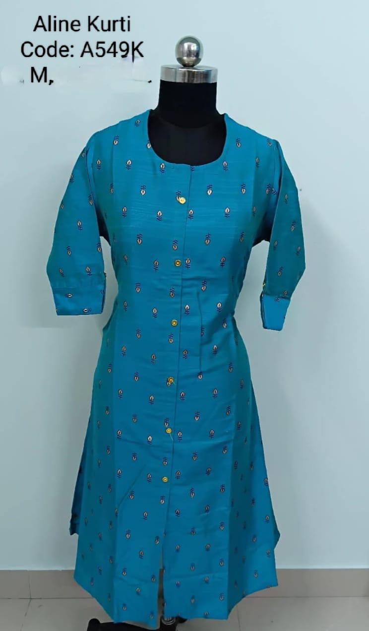 Blue Silk Cotton A-Line Kurtis -A549K
