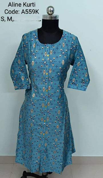 Blue Silk Cotton A-Line Kurtis -A559K